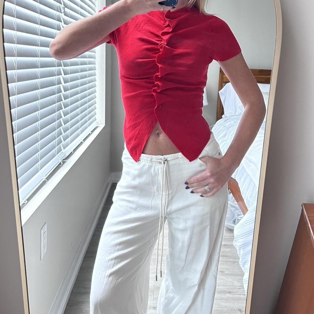 Zara Red Ruffle-Front Crop Top
